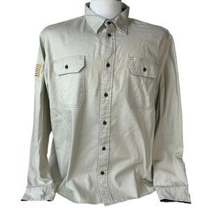 Wrangler Button Front Western Shirt Mens XL Beige Tan Flag Patch